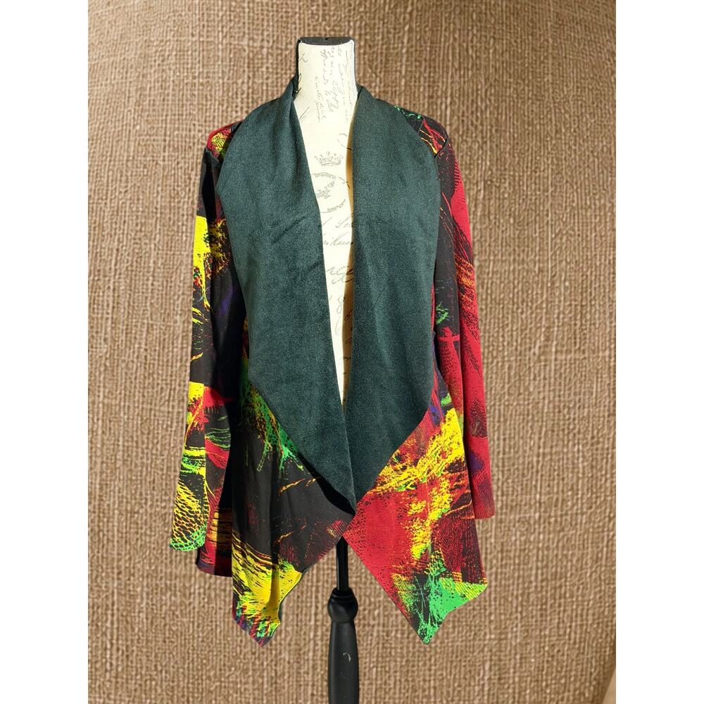 KAKTUS Womens XL NWT Abstract Waterfall Cardigan Art Wear Open Front Pockets - Picture 2 of 12